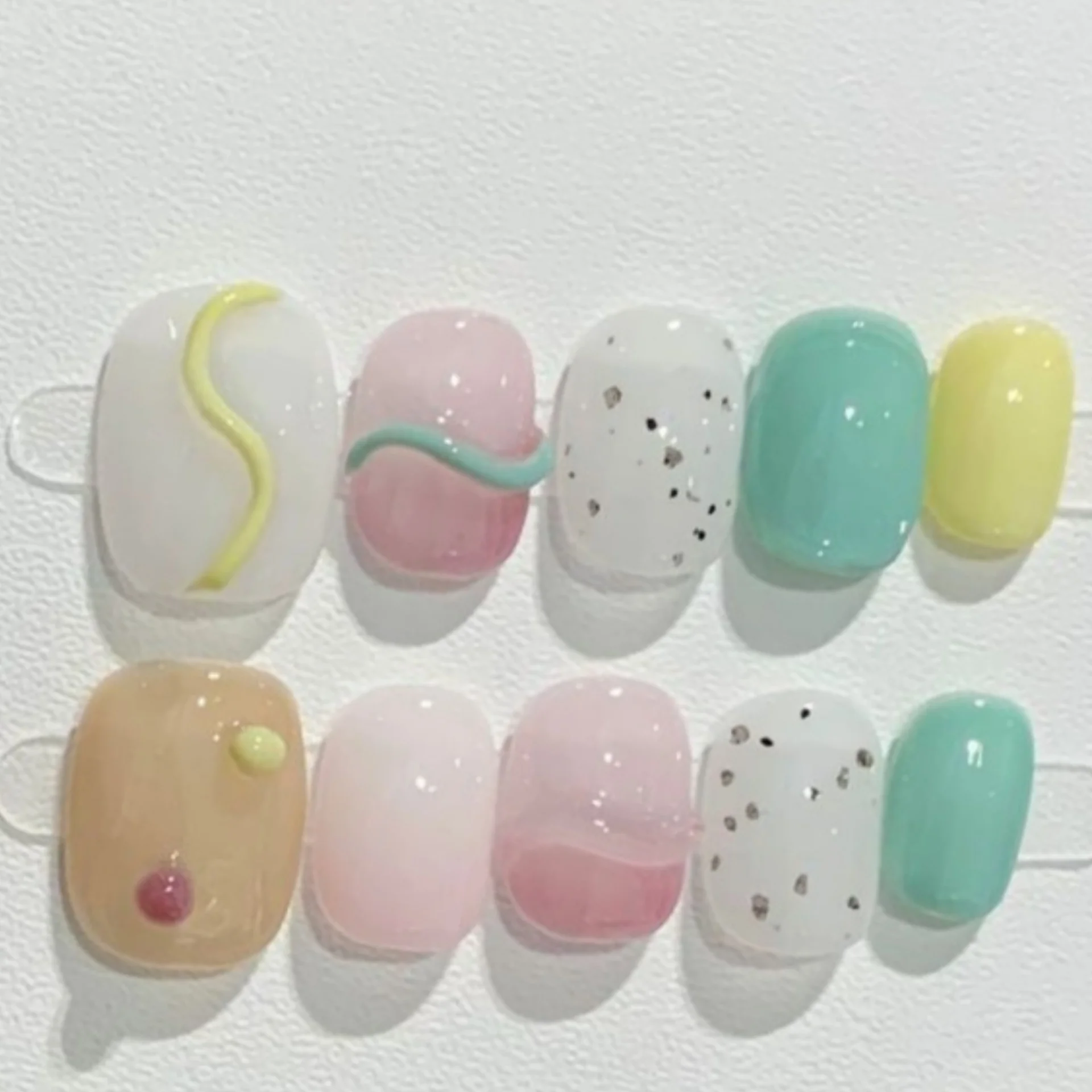 10 Uds. De uñas postizas hechas a mano con diamantes brillantes, bonito ojo de gato, puntas de uñas postizas de Ballet cortas, juegos de uñas postizas rosa, manicura reutilizable