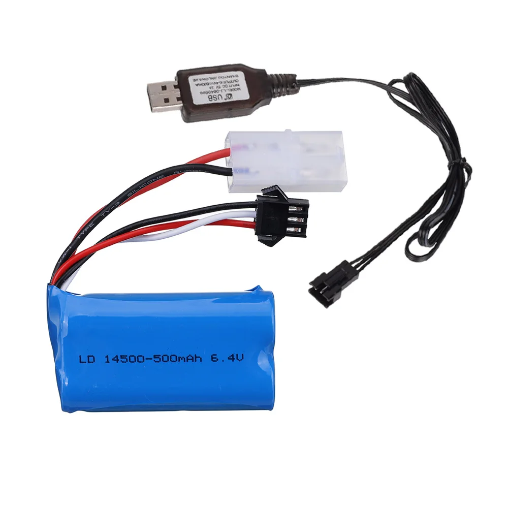 6.4V 500mAh 14500 리튬 이온 배터리 + 충전기, WLTOYS 18401/02 4 드라이브 고속 클라이밍 오프로드 레이싱 XQWR14 HBX 2098B RC 자동차용