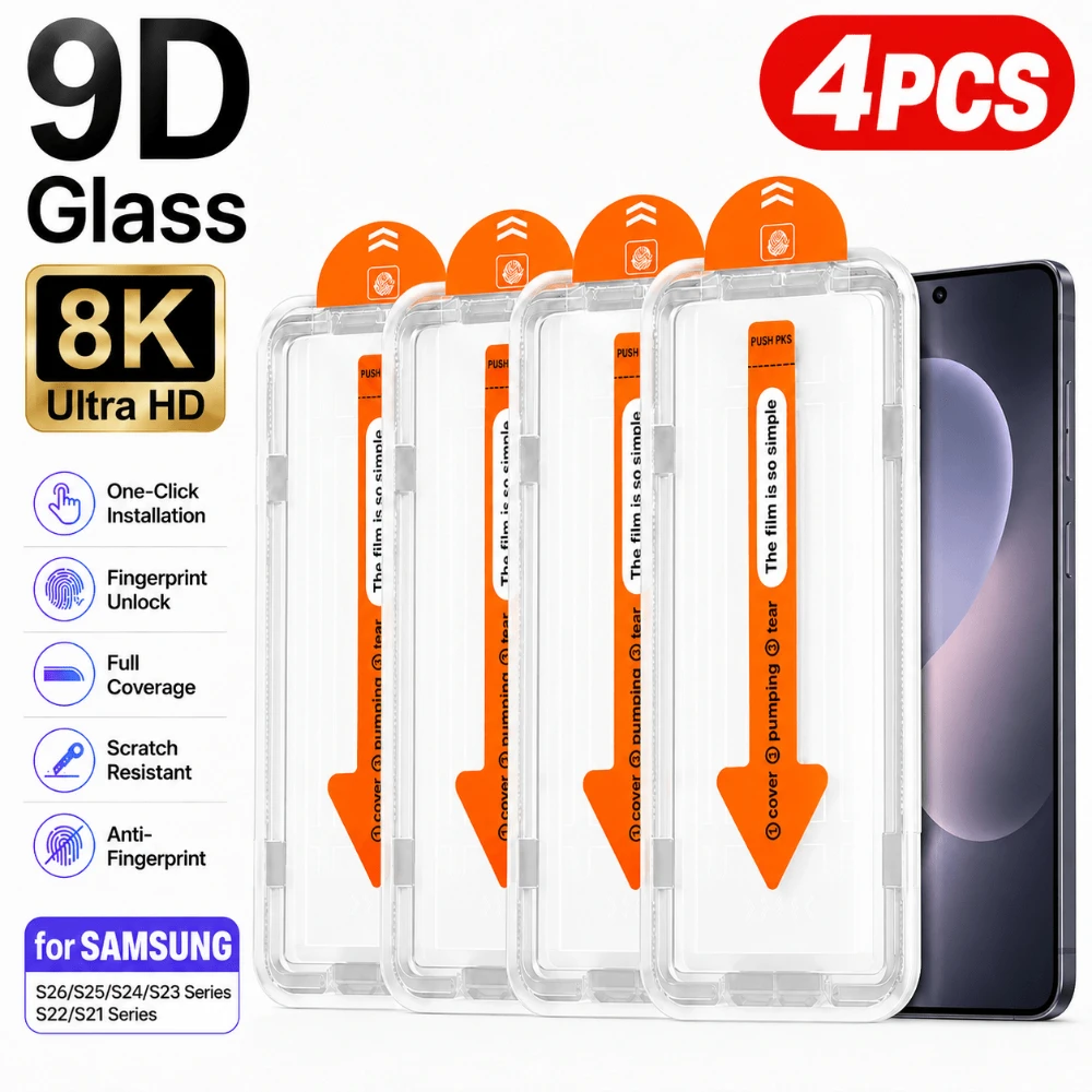NNBILI 4pcs Tempered Glass Screen Protector for Samsung Galaxy S26 S25 S24 S23 S22 S21 Ultra S22 S23 S21Plus, Fingerprint Unlock
