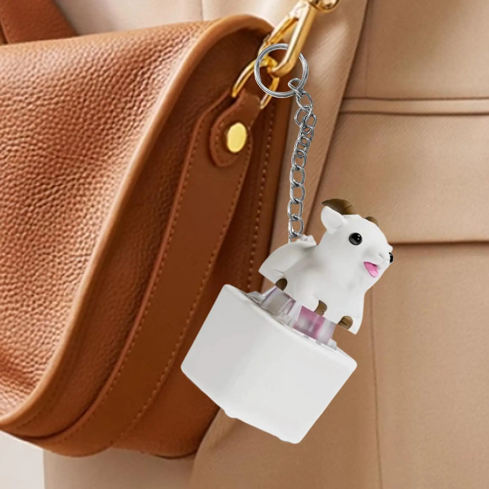 Simulation Bun Keyboard Clicker Keychain Mini Goat Bun Stress Relief Sensory Fidget Toys for Autism ADHD Decompression Toy