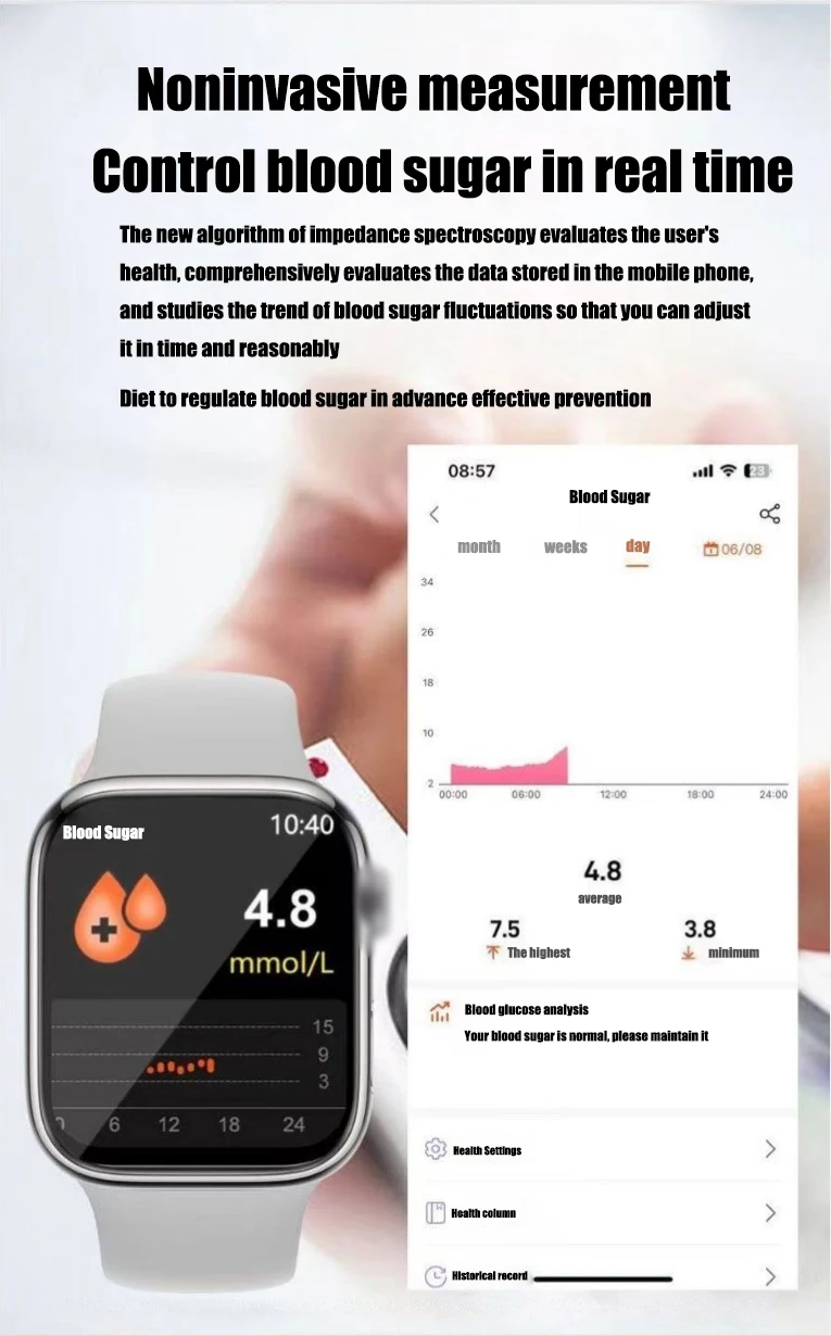 Smart Watch with Blood Glucose, Blood Lipid, Uric Acid and Health Monitoring description 5