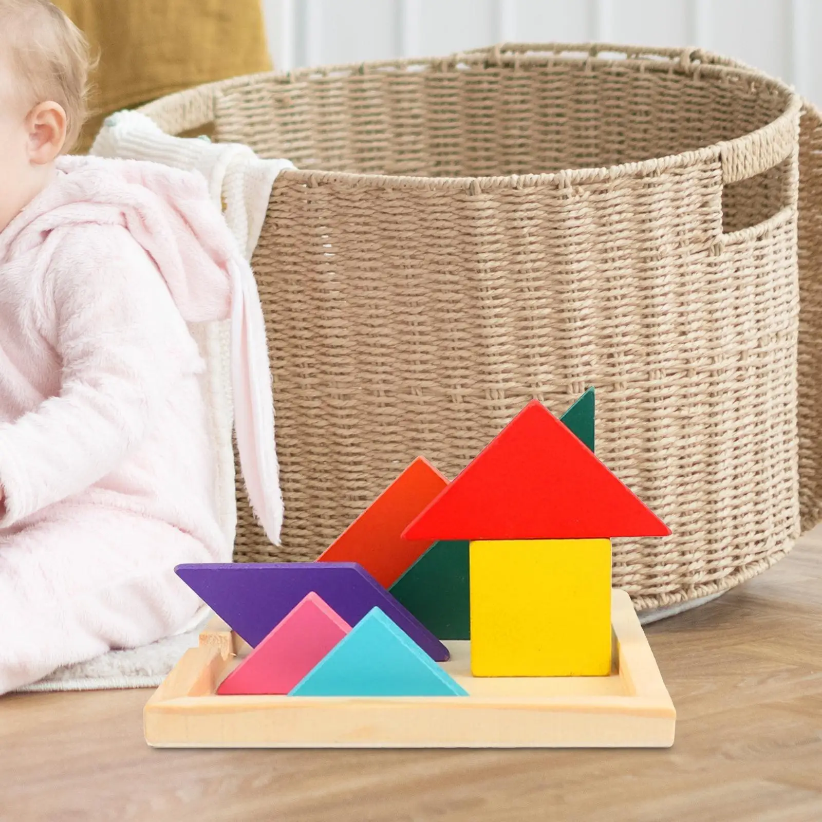 Wooden Tangrams Puzzles Stem Geometric Shape Puzzles for Kindergarten Gifts