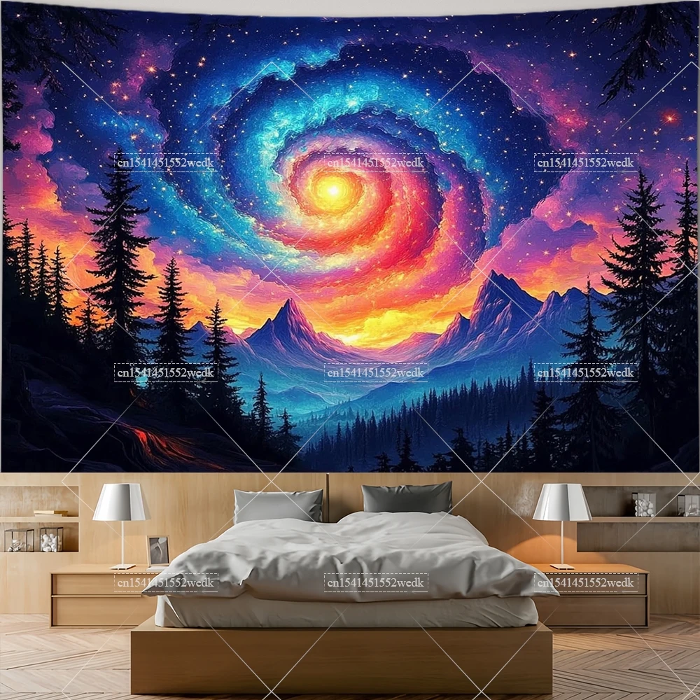 Galaxy Space Tapesrty Colorful Starry Sky Mountain Forest Tapestrys Room Decor Aesthetics Landscape Art Posters Background Cloth
