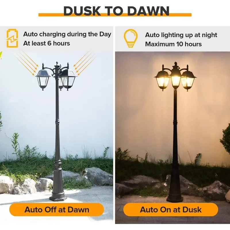 600 Lumen Waterproof Outside Street Light for Garden, Lawn, Driveway, Pathway Post Light, Dusk to Dawn Black Pole Lamp