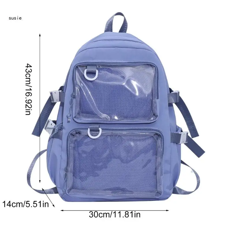 X7YA Sinh Viên Đại Học Dung Tích Lớn Lô Nylon Itabag Nhật Bản Trong Suốt Túi Học Cho Anime Phù Hiệu Màn Hình Hiển Thị Pin