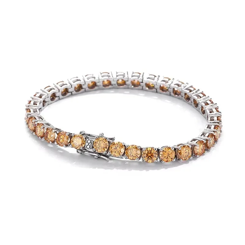 

Nexil Jewelry Luxury Solid Platinum PT950 Women's 3MM Full Diamond Moissanite Champagne Bracelet Tennis Chain