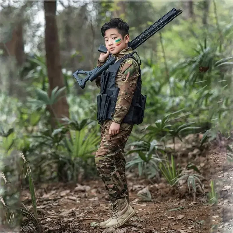 120-160cm Boys Girls Us Army Military Uniform Airsoft Camouflage Combat Shirts Pants Tactical Disguise Kids Costumes Clothing E