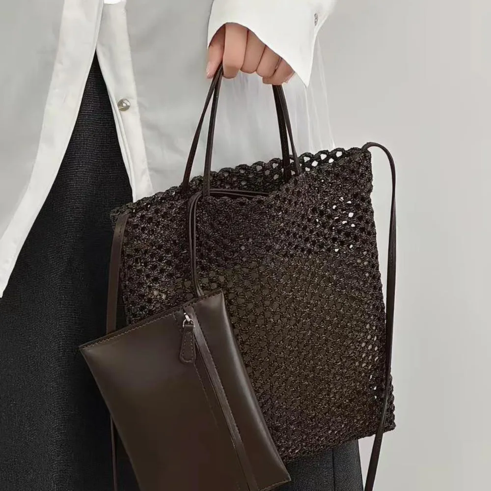 

Fashion Hollow Woven Tote Bags for Women Handbag Luxury Mesh Beach Bag NEW Bohemian Crochet Shoulder Crossbody Bag Shopping Bags