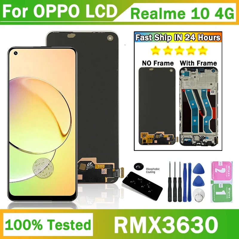 Super AMOLED Screen For Oppo Realme 10 4G RMX3630 LCD Display With Touch Screen Digitizer Panel For Realme 10 Realme10 LCD Frame