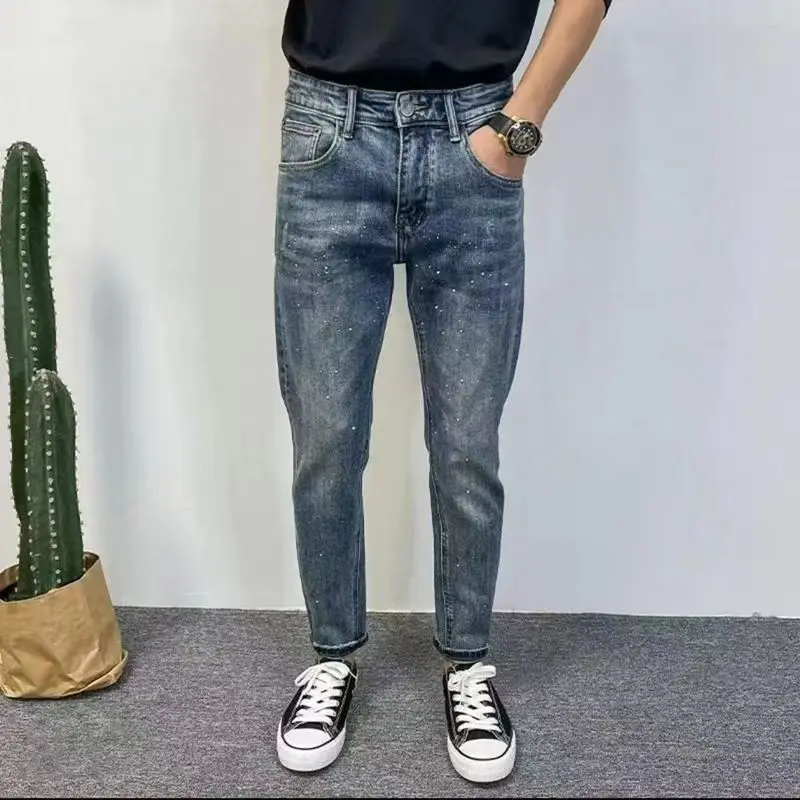 

2024 New Waed Slim Fit Men's Jeans High End Micro Elastic Trendy High Waist Slimming Versatile Water Waed Denim Pants