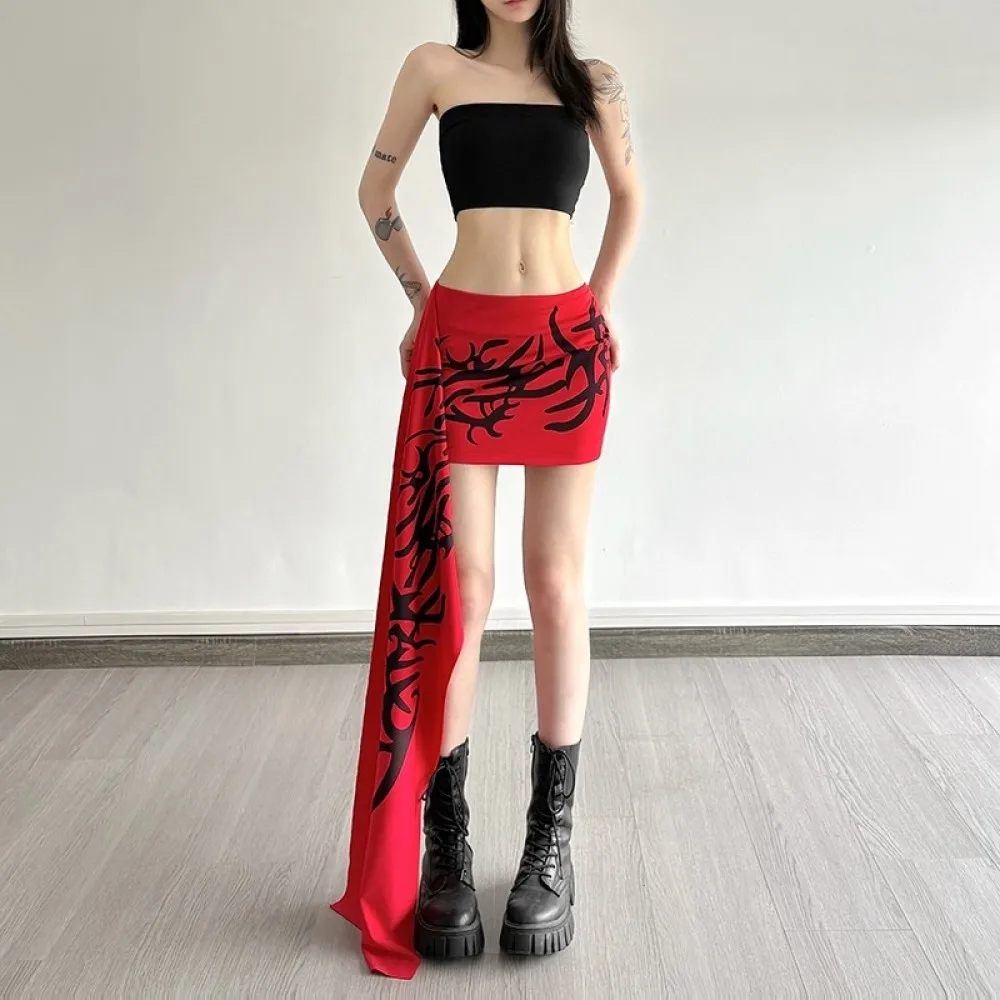 SylCue موضة طباعة التنانير الصغيرة المرأة الصيف الاتجاه عالية الخصر شريط طويل نحيل تمتد موضة تنوعا نمط الشارع الشهير #5