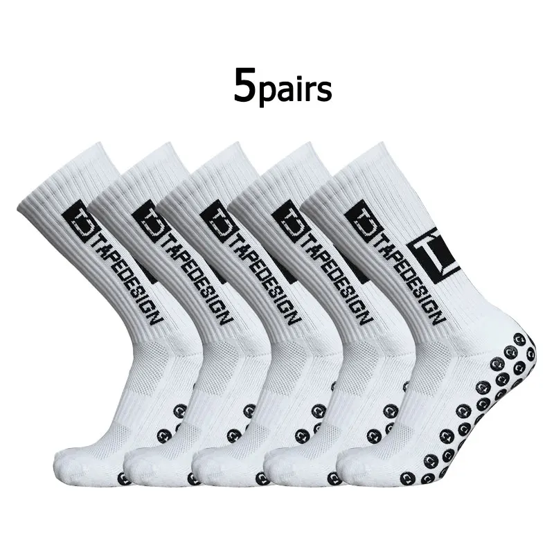 5Pairs/Lot New ANTI SLIP Tapedesign Football Socks Mid Calf Non-Slip Soccer Sport Cycling Sports Mens Sock EU38-45