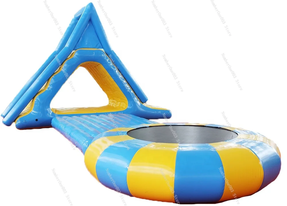 Inflatable water play equipment trampoline combo with launch slide for park