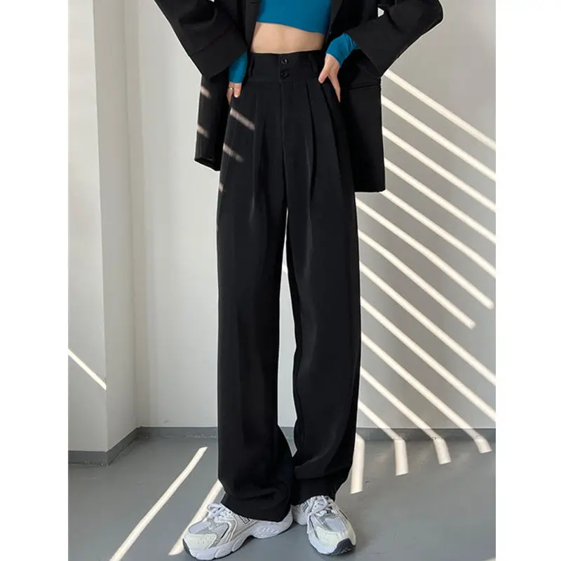 Women Clothing Korean Fashion Vintage Pleated Streetwear Wide Leg Suit Pants Y2K Female Straight Trousers High Waist Pantalones