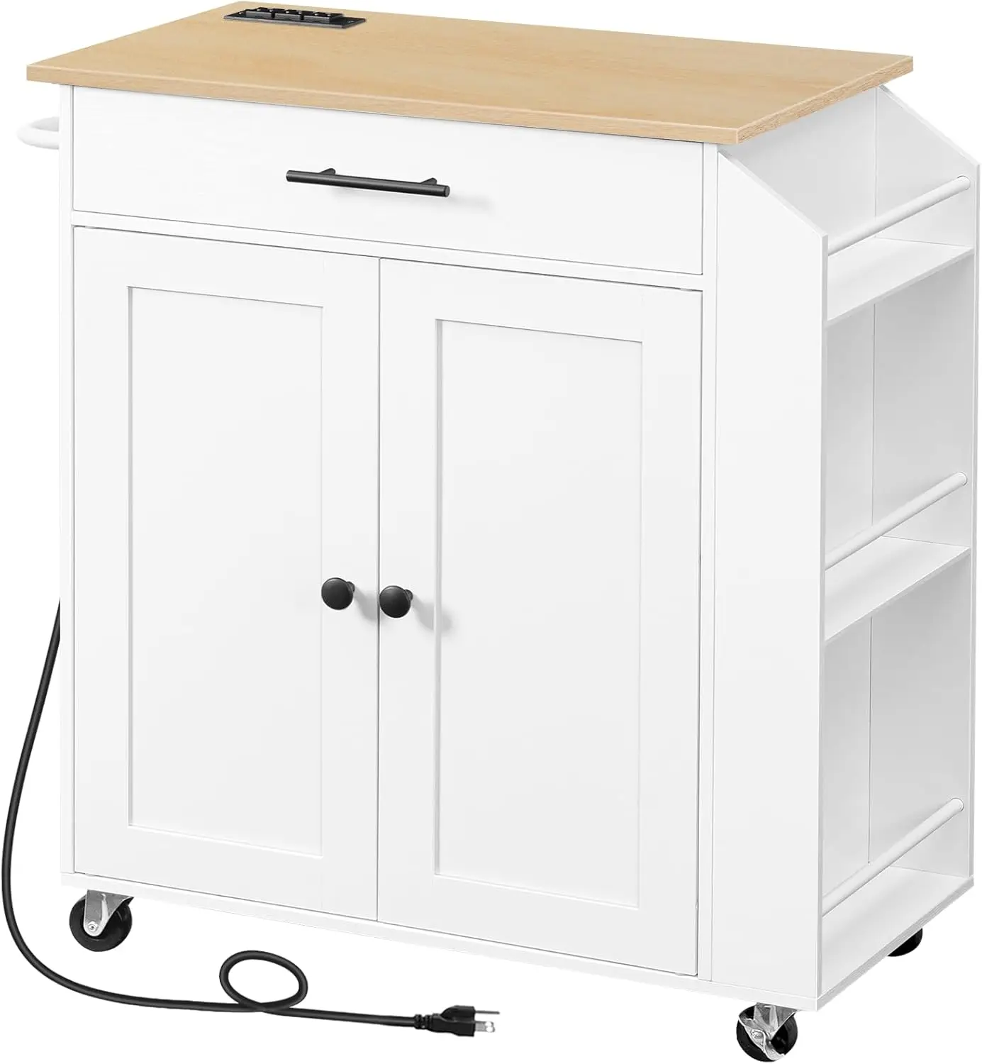 

Kitchen Island with Power Outlet, Kitchen Storage Island with Spice Rack and Drawer, Rolling Kitchen on Wheels, for Hom