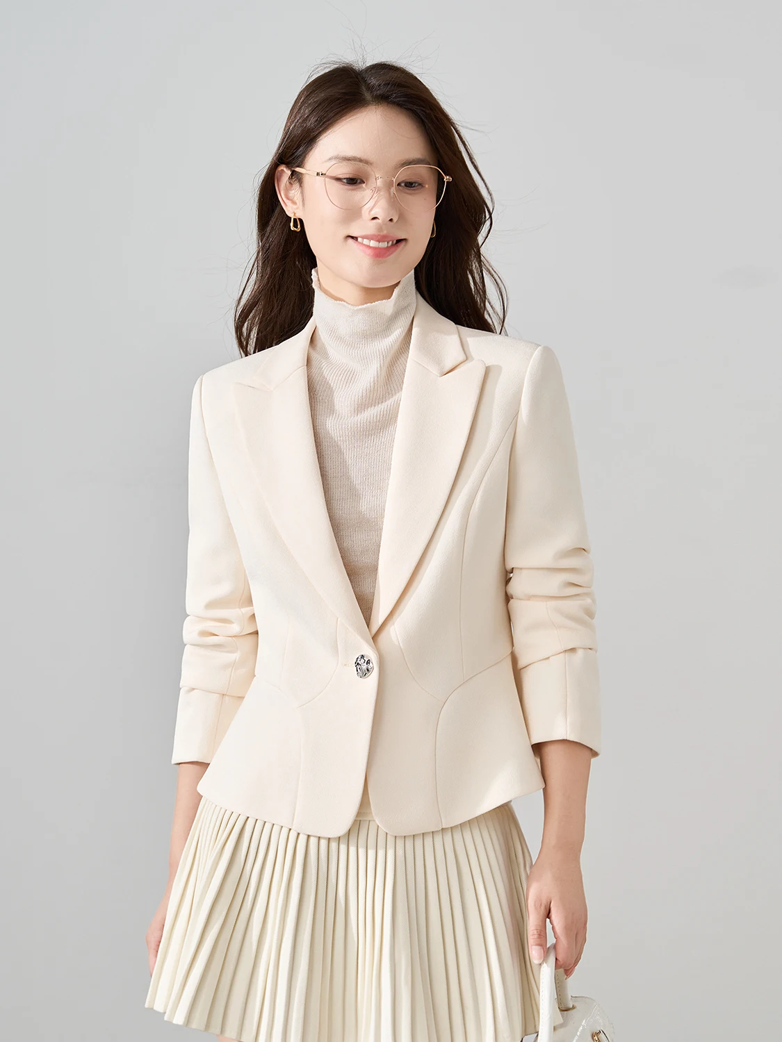 

Early Autumn Short Sleeve Women's Suit Jacket Commute Style Slim Fit Waist Cinched Long Sleeve Polyester Fiber Fashionable