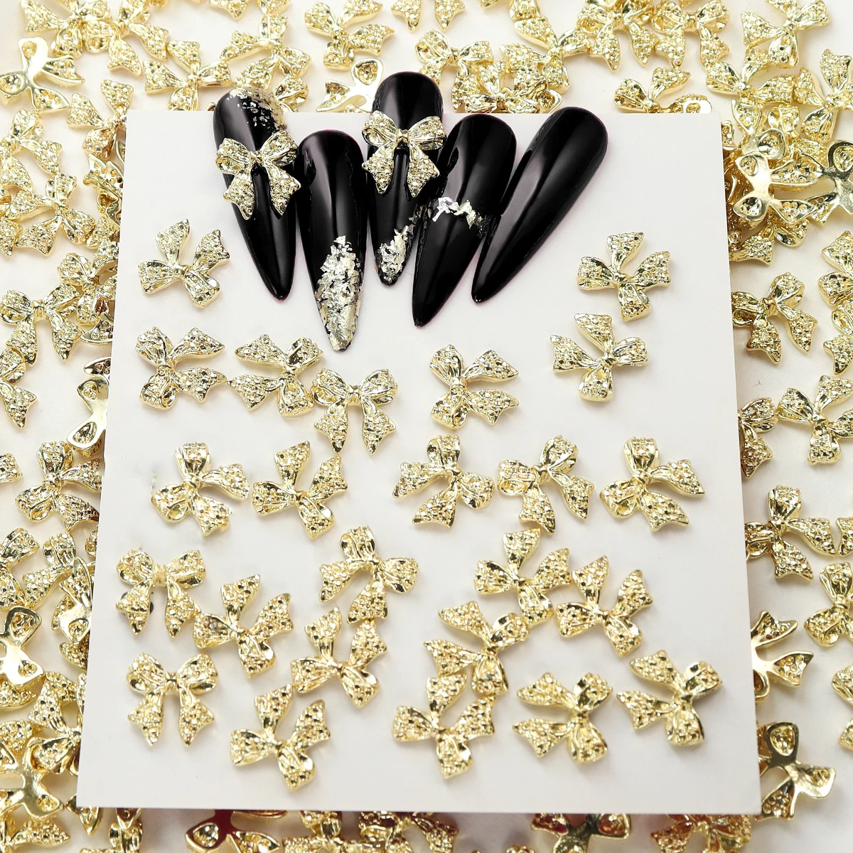 50Pcs Gold/Silver Metal Alloy Ribbion Bowknot Nail Charms 10x11mm Alloy Bowknot Nail Art 3D Luxury Metal Bow Manicure Parts