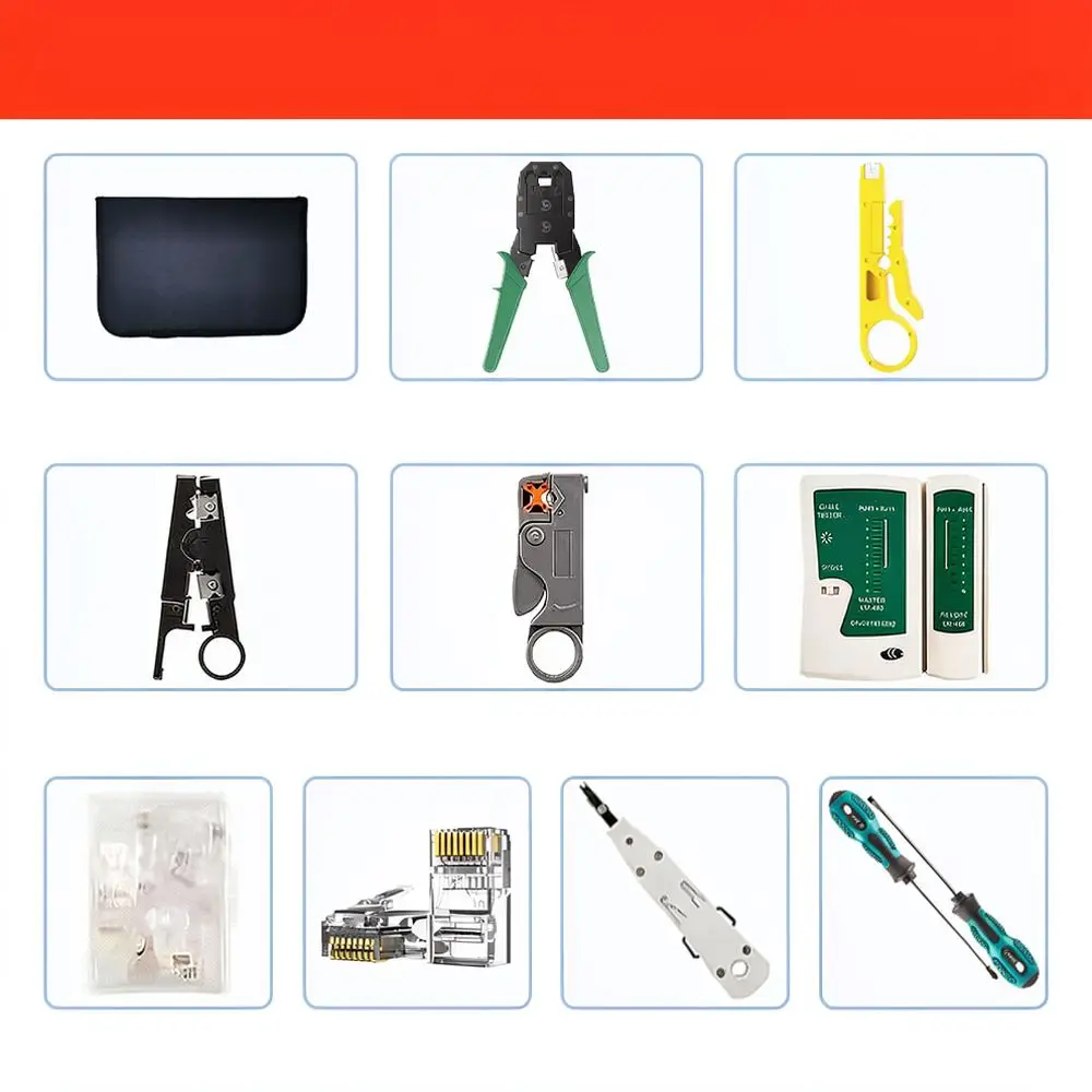 Professional Network Tool Kit Cable Crimper Tester Set Lan Connector Repair Hand Hardware Tools For Home Office Setup