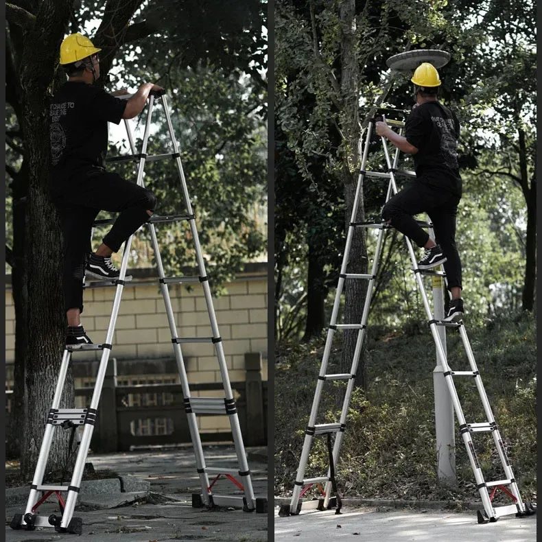 Multifuncional Lifting Step Ladders para Casa, Herringbone Telescópica Escada, Liga de Alumínio, Portátil Engenharia Folding Ladders, A