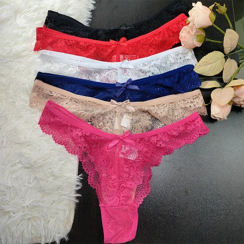 

6 Colors G-string Low Waisted Briefs Lace Thongs Cotton Sole Underpants Lace Sexy Thong Panties Women Invisible T-shaped Pants