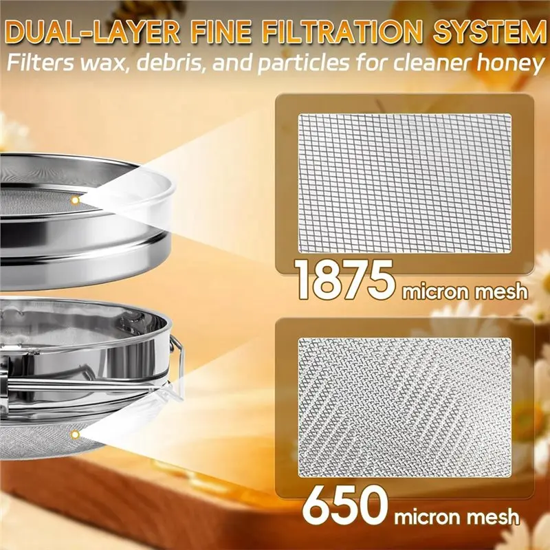 AAAN-Honey Strainer Double Sieve,Stainless Steel Honey Extractor Strainer Fits 5 Gallon Bucket For Beekeeping Honey Harvest