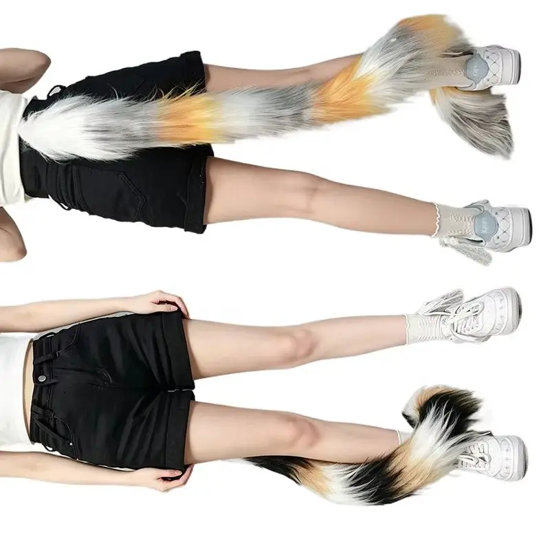 Cute Cat Fox Faux  Tail Hoops Party Cosplay Animal Props Hairband Girls Realistic Furry Anmimal Long Tail Cosplay Accessories