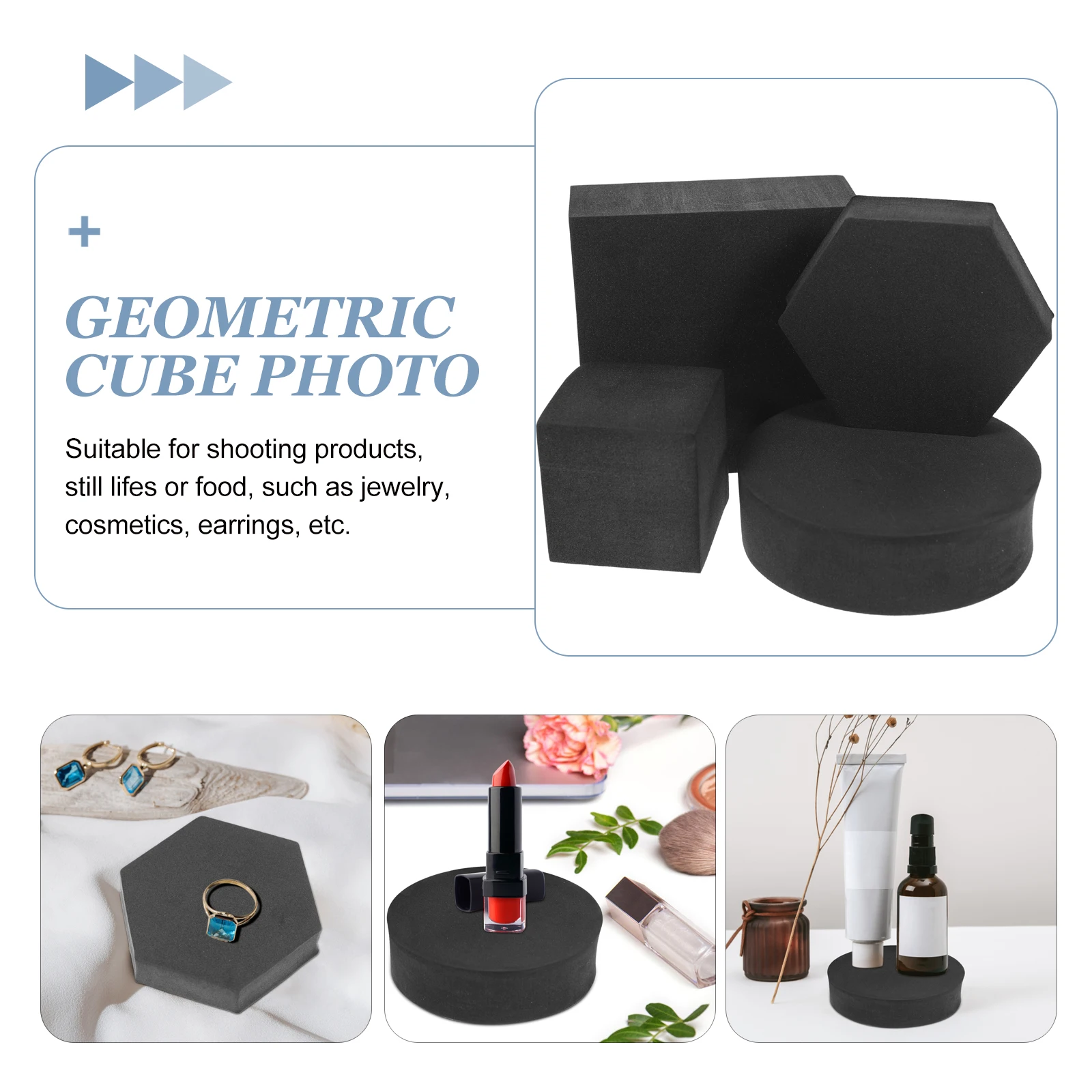 

4pcs Solid Black Foam Cube Photo Props for Jewelry Cosmetics Photography Lightweight Durable Decorations Indoor Outdoor Shooting