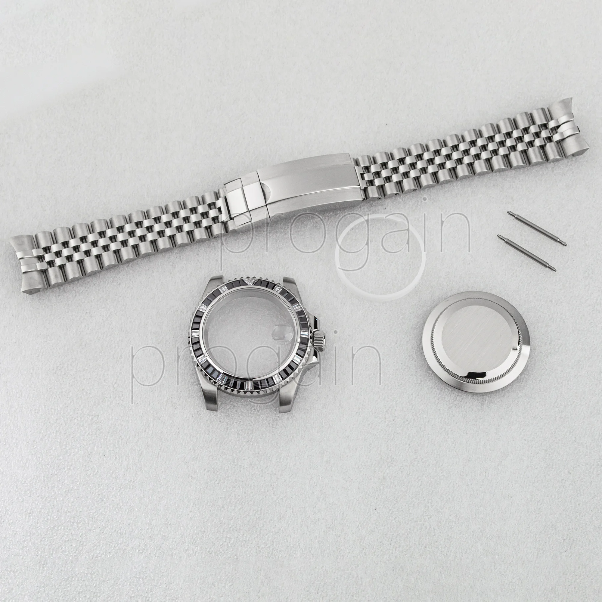 Nh35 Hoesje 40Mm Diamant Horloge 20Mm Band Vijf Kralen Vergrotende Massief/Doorzichtige Caseback Voor Sub Gmt 28.5Mm Wijzerplaat Nh36 Beweging