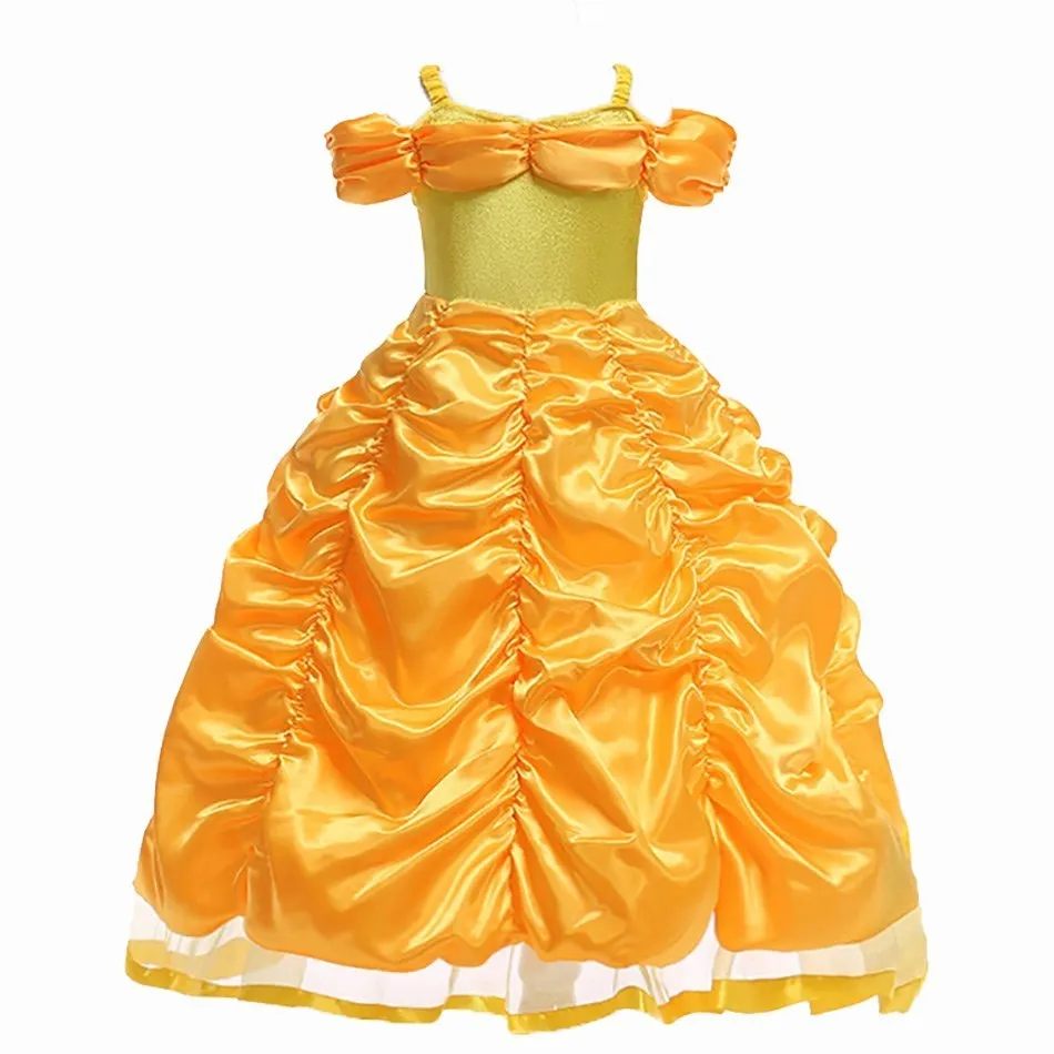 Disney Princess Dress Beauty And Beast Cosplay Costume Belle Carnival Praty abito da sposa di lusso giallo Kid Summer increspato abiti