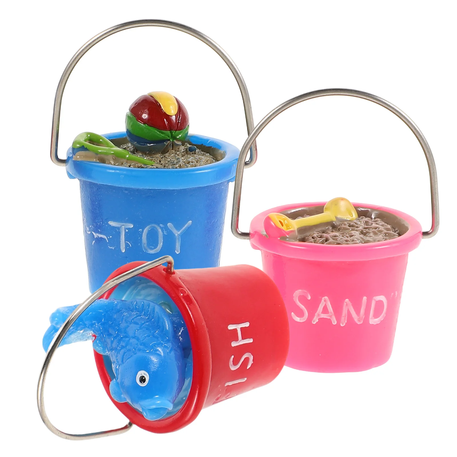 3 Pcs Micro Landscape Beach Bucket Mini Decor Garden Holiday Ornament Christmas Decoration Accessories Geometry