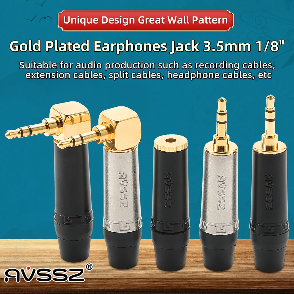 AVSSZ Colorful Gold Plated Jack 3.5mm Great Wall Pattern 1/8″ TRS Stereo Headphones Notebook Welding Audio Extension Cord Plugs