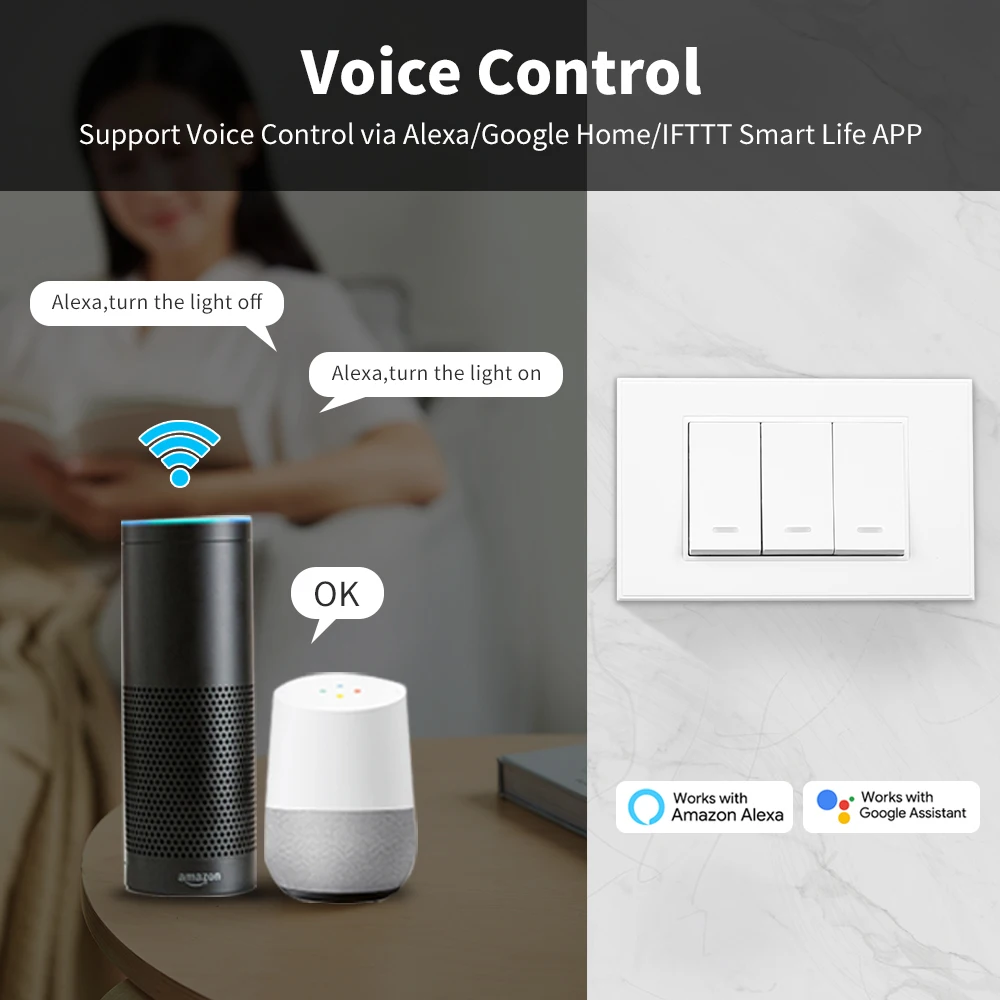 Smart Life,Yours,Zigbee,Alexa,Google Home向けの無段階有線ウォールスイッチ,プッシュボタン付き
