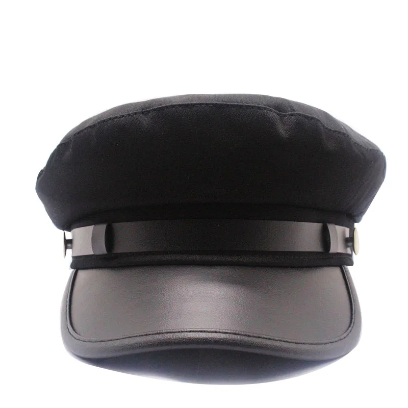 Unisex PU leather  hat autumn sailor hat for women men men black female travel student hat captain hat army flat top