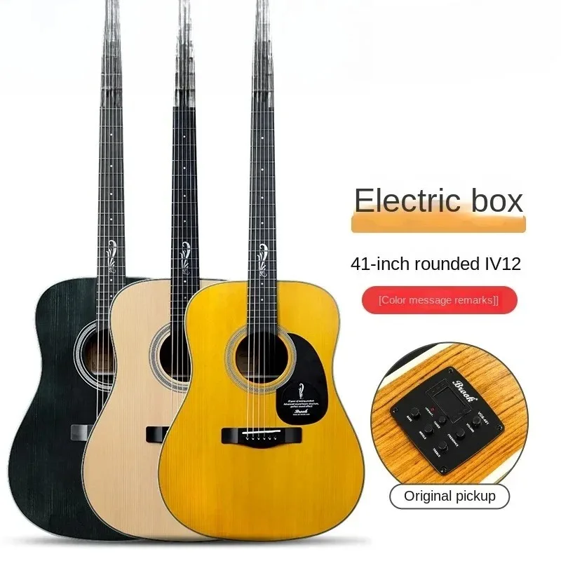 41 Inch 36 Inch Acoustic Electric Guitar Solid Spruce Top V12 S25 Series Folk Guitar for Musicians Beginners