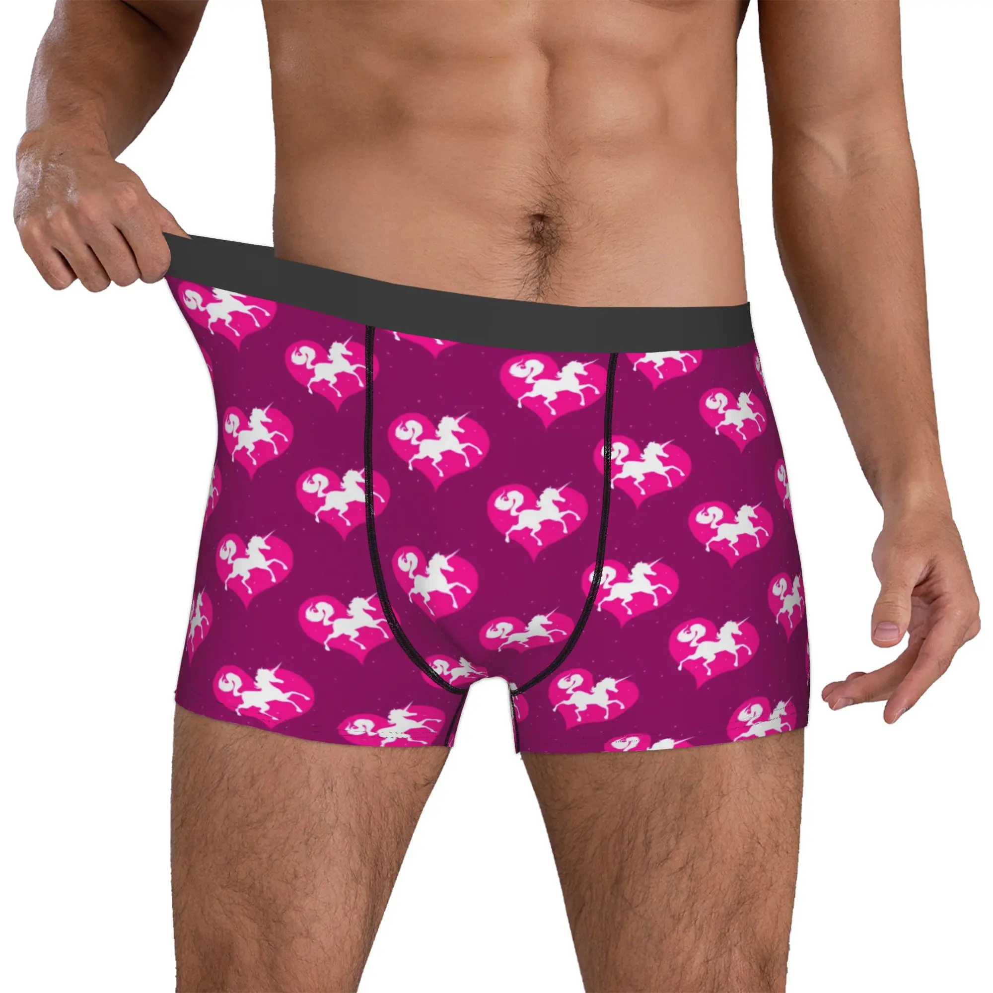 Male Fashion Unicorn Silhouettes on Hearts Underwear  Boxer Briefs Stretch Shorts Panties Underpants