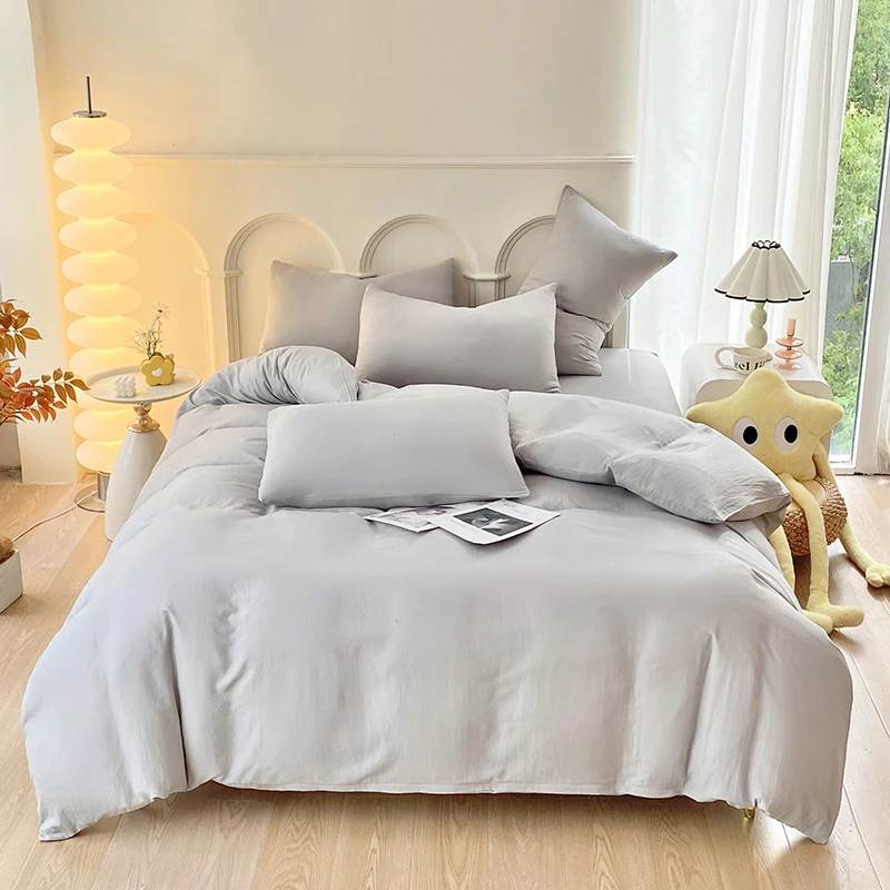 3pcs Duvet Cover Microfiber Solid Color Bedding Set,Light Gray Comforter Cover Home Bedroom Decor Quilt Cover with 2 Pillowcase