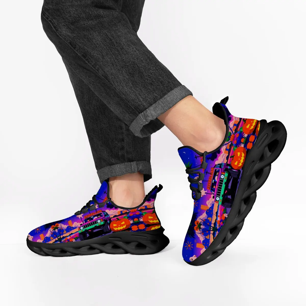 Halloween citrouille Style foncé haute qualité nouvelle tête ronde volant tissé léger à lacets semelle souple chaussures de sport décontractées