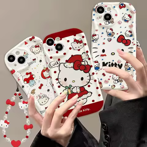 Red Hello Kitty Bracelet Chain Phone Case For Samsung Galaxy S25 FE S24 S23 S22 Ultra Plus FE A56 A55 A16 A06 A17 A53 5G cover