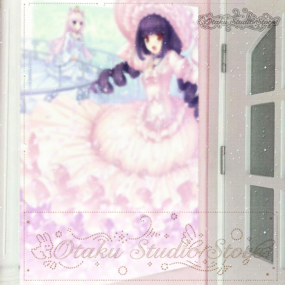 ほろほろ Pink Lolita Princess Anime Tapestry Rose Petal Fall Cute Wall Hanging Fluffy Puff Dress Cat Ear Girl Anime Tapestry Europea