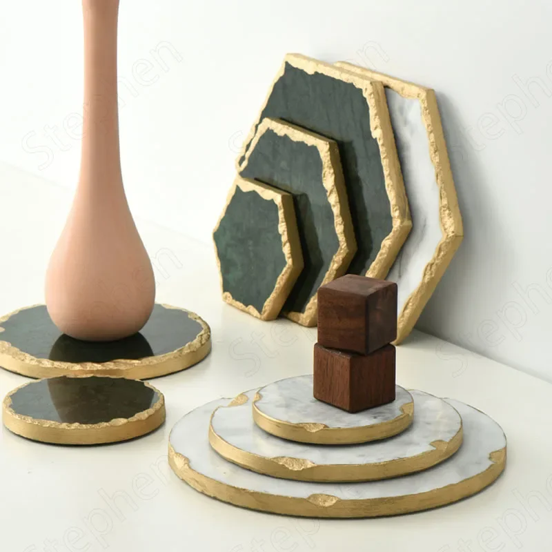 Nordic Moderne Natürliche Marmor Golden Stroke Tabletts Schmuck Kosmetische Ablage Hochzeit Kuchen Dessert Platte Desktop