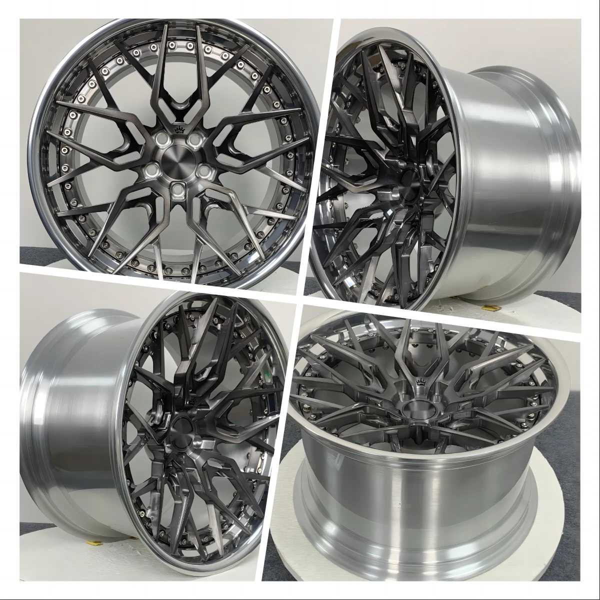 Deep Dish Concave Car Rims 2 Piece Forged Aluminum Alloy Custom Polished Wheels with 50mm 45mm 30mm 0mm Spacers