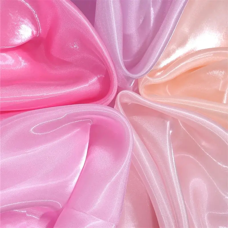 Liquid Organza Fabric By Meters for Needlework Dress Children's Clothing Stage Costume Diy Sewing Shiny Glossy Smooth Cloth Pink view 2