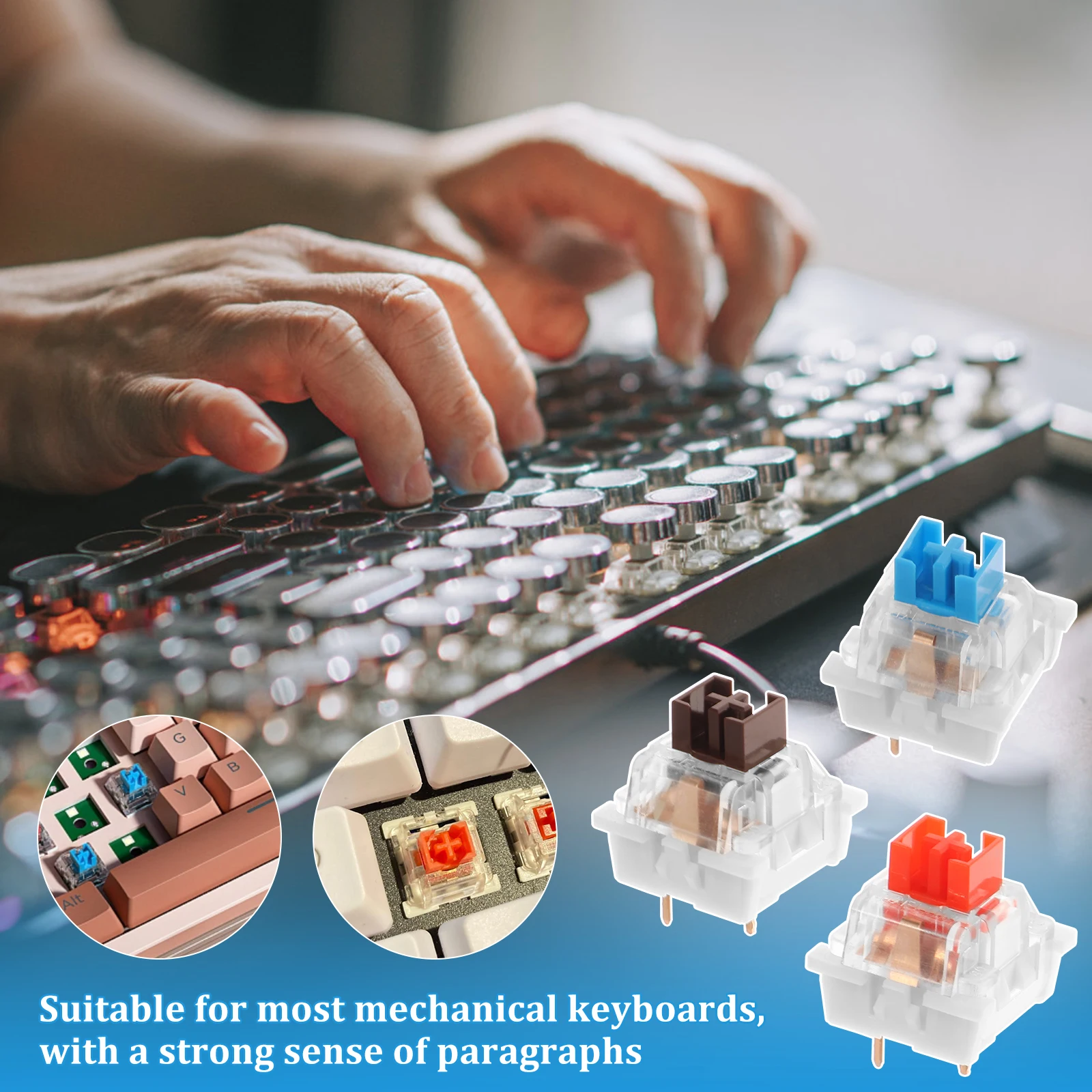 150 Stück Schalter Ersatz 3 PIN mechanische Tastaturschalter Clicky, präzises Tippen, staubdicht, LED-Tastatur, Gaming-Tastatur