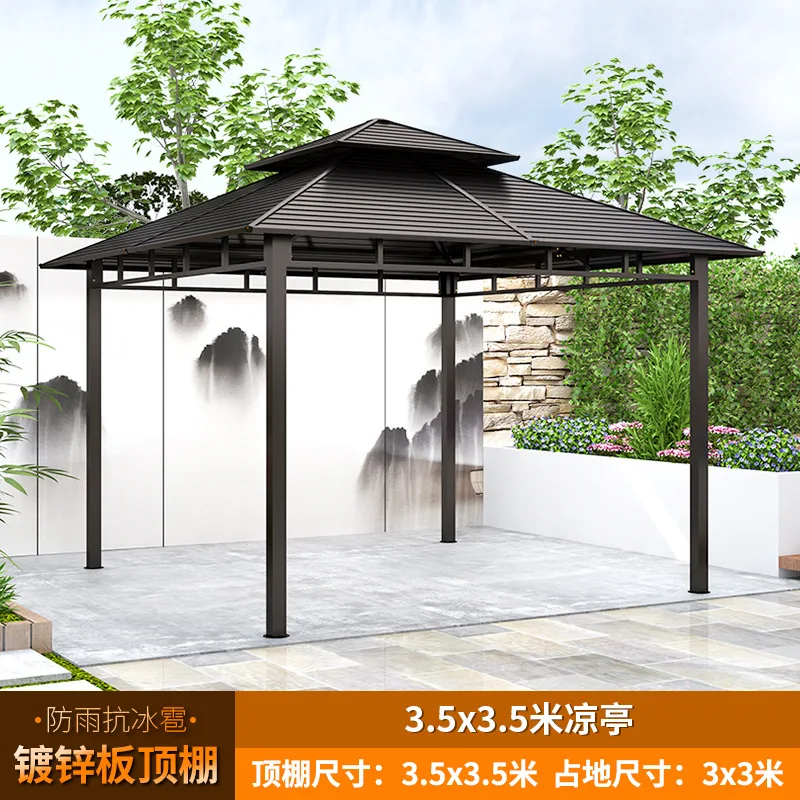 Outdoor Metal Gazebo Courtyard Waterproof Villa Resort Agritainment Leisure Entertainment Shading Four-column Galvanized Pavilio
