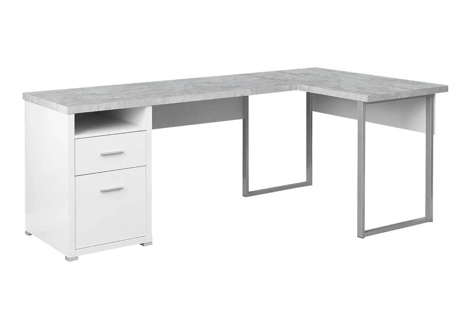 

Reversible L-Shape Computer Desk with Storage Home Office 80in White/Cement Finish, Customized