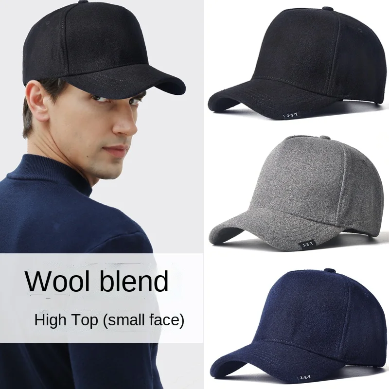 Baseball Cap For Men High Top Winter Hat Male Keep Warm Big Head Circumference Wool Trucker Cap Fashion Luxury Design Dad Hat