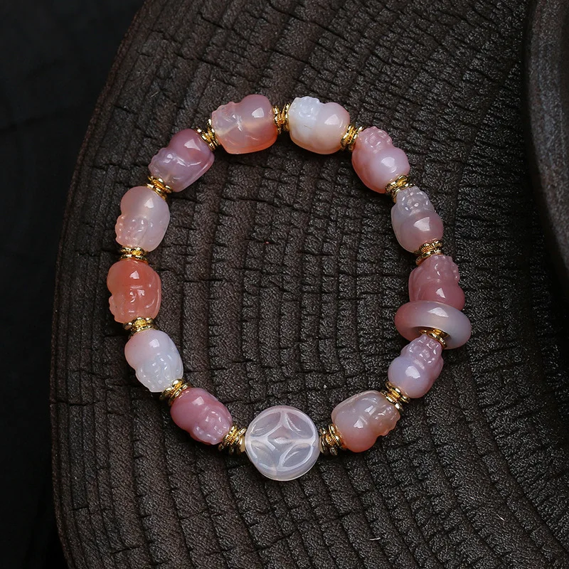 

Natural salt source agatecarving brave bracelet single circle female agate running ringwith money flowers fashion niche bracelet