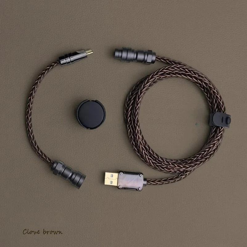 Customized Metal USB Type-C Single Crystal Copper Silver Plated Data Charging Cable for Mechanical Keyboard Aviation PlugCable