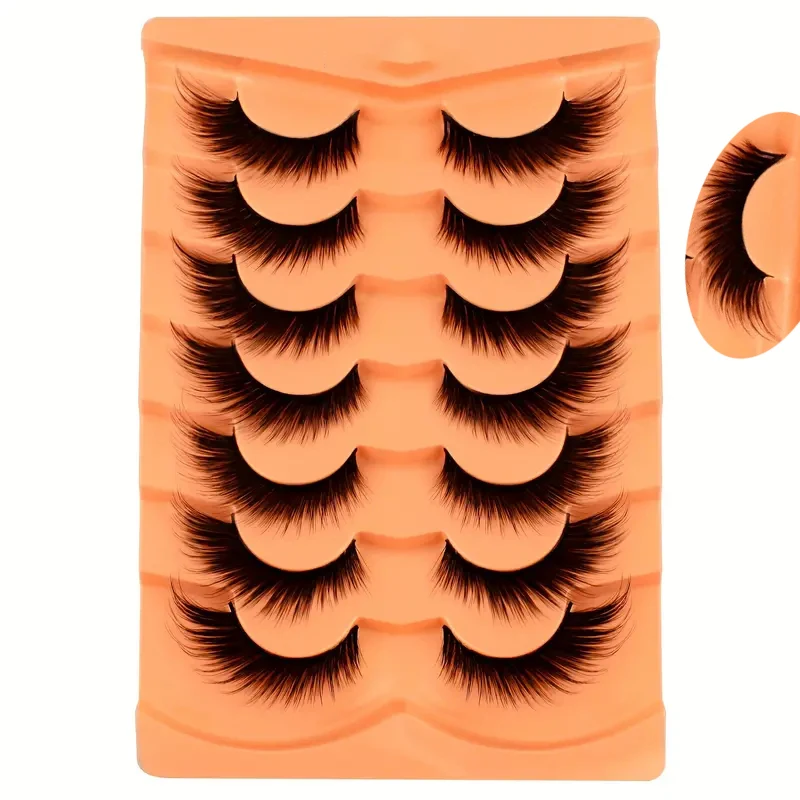 翼付きマンゴーまつげ 7 組、アイライナー効果と自然な外観、6D シルクまつげ