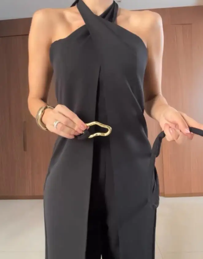 قطعتين مجموعة النساء الزي 2025 صيف جديد عادي الرسن الباردة الكتف الجبهة الشق تعادل بالتفصيل بلوزات وسراويل الأعمال غير رسمية مجموعة